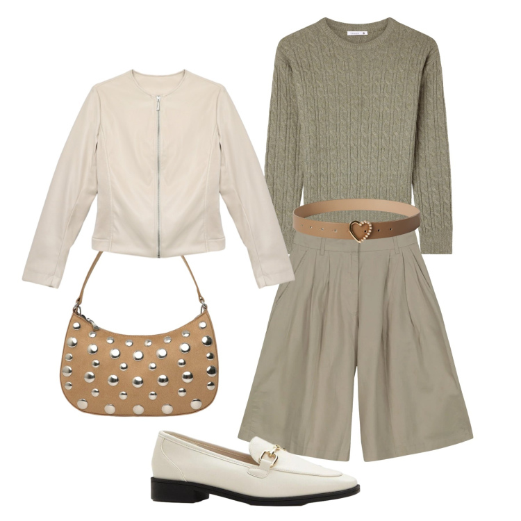 Outfit donna - Bermuda e mocassini. Stile Trendy per Tutti i giorni. Abbinamento con mocassini, maglieria, giacche, borse a tracolla, cinture, bermuda.