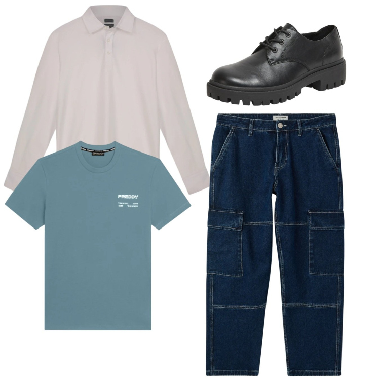 Outfit uomo - Total look #2347110. Stile Casual per Tutti i giorni. Abbinamento con t-shirt sportive, scarpe stringate, jeans, polo.