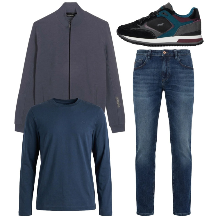 Outfit uomo - Total look. Stile Casual per Tutti i giorni. Abbinamento con t-shirt, jeans, sneakers, felpe.