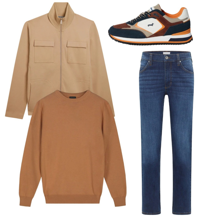 Outfit uomo - Total look. Stile Casual per Tutti i giorni. Abbinamento con jeans dritti, sneakers, felpe, maglieria.