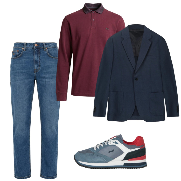 Outfit uomo - Febbraio. Stile Casual per Tutti i giorni. Abbinamento con sneakers, polo, jeans, giacche.