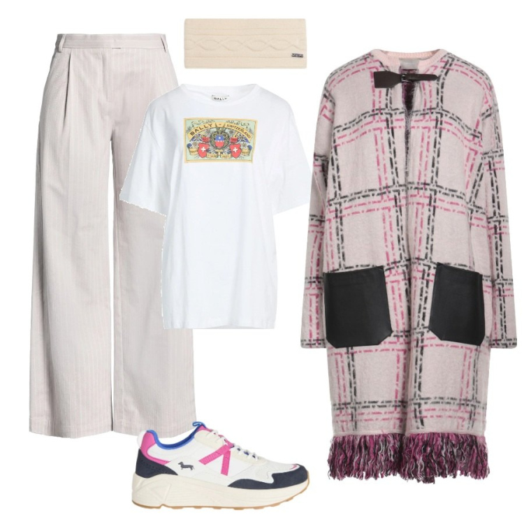 Outfit donna - Febbraio in tonalità soft - Focus Donna. Stile Casual per Tutti i giorni. Abbinamento con pantaloni, cappotti, t-shirt, sneakers, accessori per capelli.