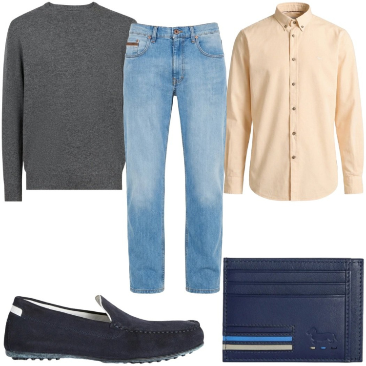 Outfit uomo - Total look #2347149. Stile Casual per Tutti i giorni. Abbinamento con jeans, scarpe stringate, camicie, portafogli, maglieria.