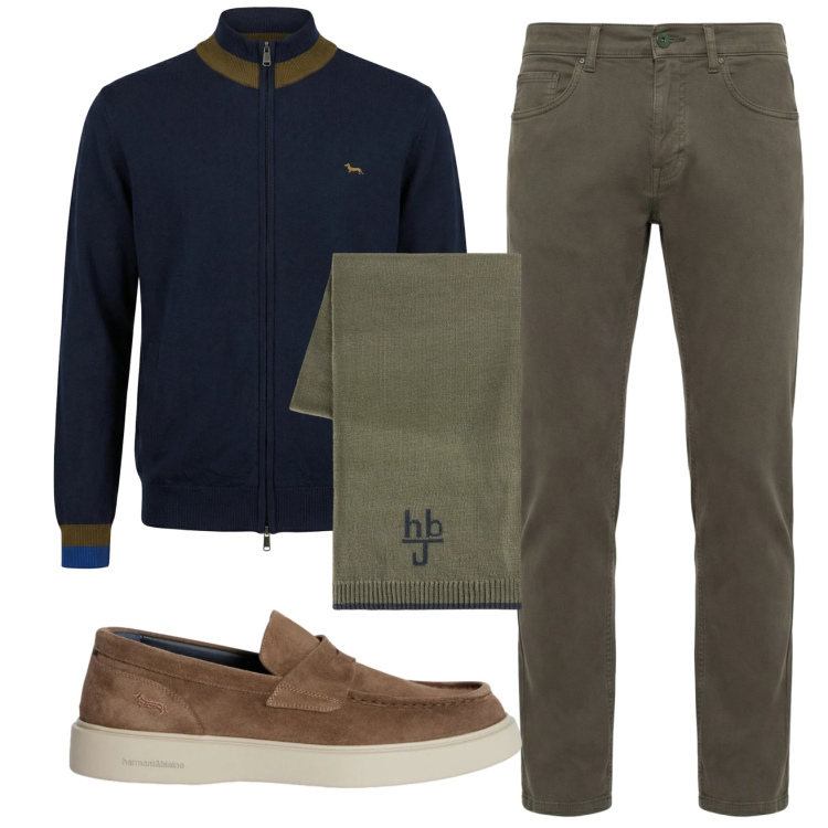Outfit uomo - Total look #2347169. Stile Casual per Ufficio. Abbinamento con scarpe stringate, pantaloni, cardigans, sciarpe.
