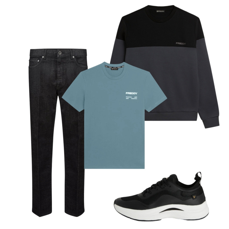 Outfit uomo - Febbraio. Stile Casual per Tutti i giorni. Abbinamento con sneakers, t-shirt, felpe, jeans.
