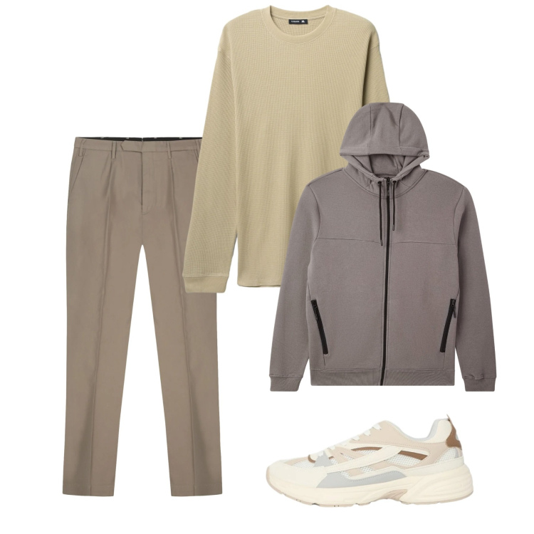 Outfit uomo - Febbraio. Stile Casual per Tutti i giorni. Abbinamento con felpe con cappuccio, sneakers, maglieria, pantaloni.