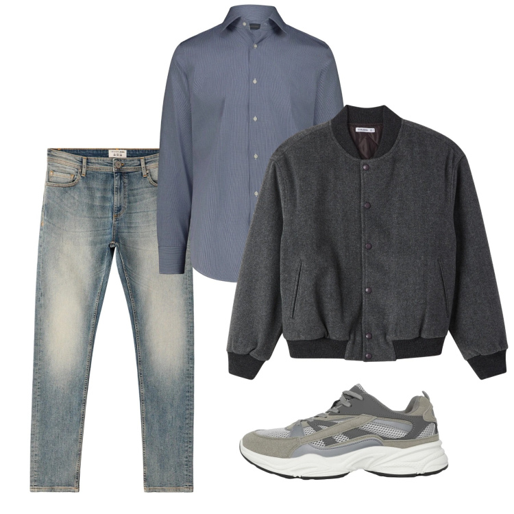 Outfit uomo - Febbraio. Stile Casual per Tutti i giorni. Abbinamento con sneakers, bomber, jeans skinny, camicie.