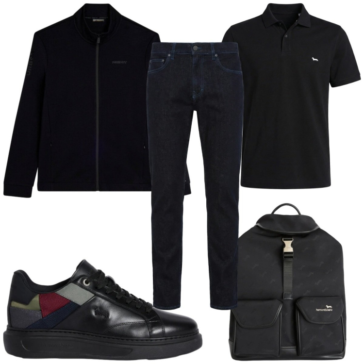 Outfit uomo - Total look #2347218. Stile Trendy per Sport. Abbinamento con jeans, sneakers, borse sportive, polo, felpe.