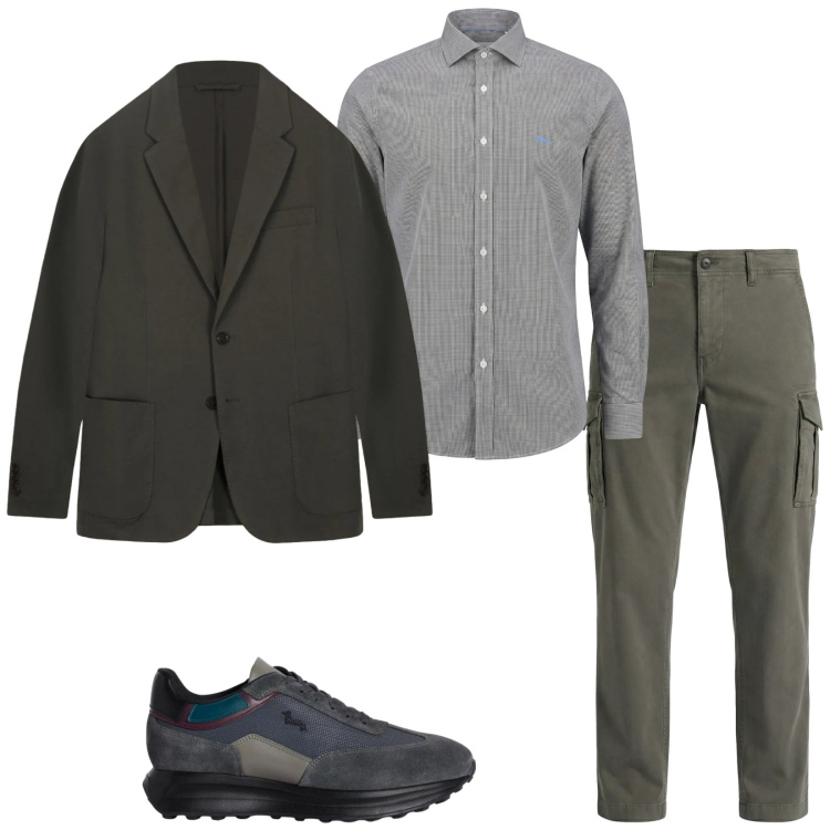 Outfit uomo - Total look #2347225. Stile Trendy per Serata speciale. Abbinamento con pantaloni cargo, sneakers, camicie, giacche.