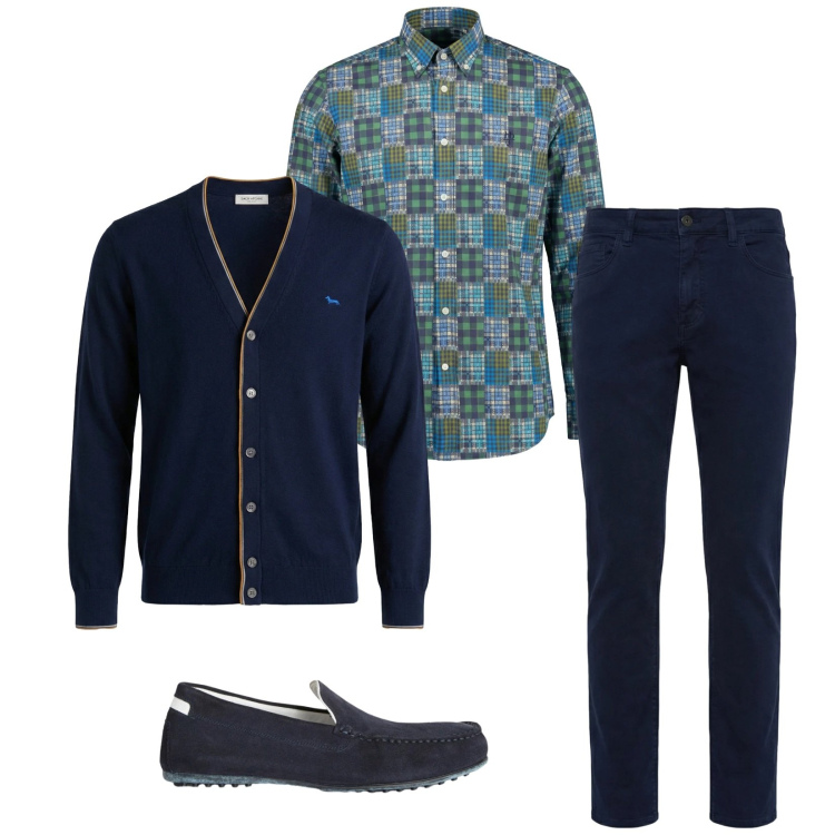 Outfit uomo - Total look #2347231. Stile Trendy per Serata speciale. Abbinamento con scarpe stringate, camicie, cardigans, pantaloni.