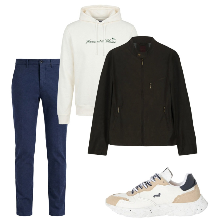 Outfit uomo - Febbraio. Stile Casual per Tutti i giorni. Abbinamento con felpe con cappuccio, pantaloni chino, sneakers, giacche.