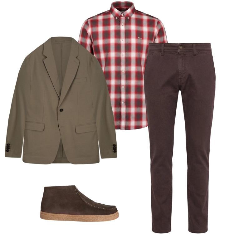 Outfit uomo - Total look #2347257. Stile Trendy per Ufficio. Abbinamento con camicie, pantaloni, stivali e stivaletti, giacche.