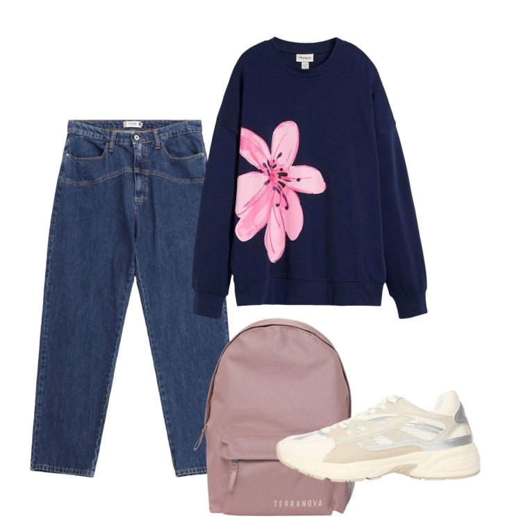 Outfit donna - Febbraio. Stile Basic per Tutti i giorni. Abbinamento con felpe, sneakers, zaini, jeans.