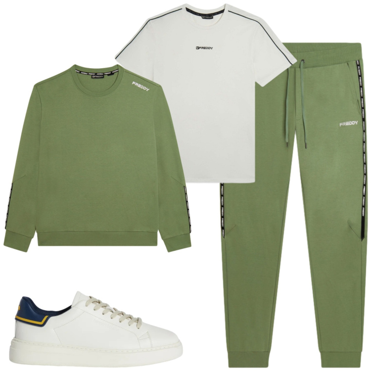 Outfit uomo - Freddy. Stile Casual per Tutti i giorni. Abbinamento con sneakers, pantaloni sportivi, felpe, t-shirt sportive.
