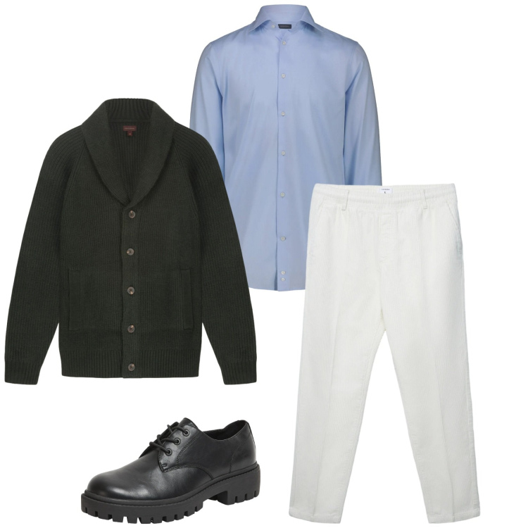 Outfit uomo - Total look #2347268. Stile Business/Elegante per Serata speciale. Abbinamento con scarpe stringate, pantaloni, camicie, cardigans.