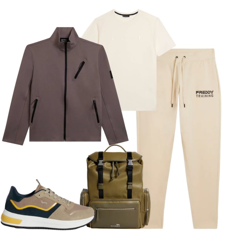 Outfit uomo - Freddy. Stile Casual per Tutti i giorni. Abbinamento con sneakers, borse sportive, felpe, pantaloni, t-shirt sportive.