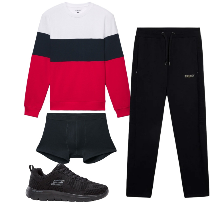 Outfit uomo - Total look #2347277. Stile Trendy per Sport. Abbinamento con sneakers, boxer, felpe, pantaloni.