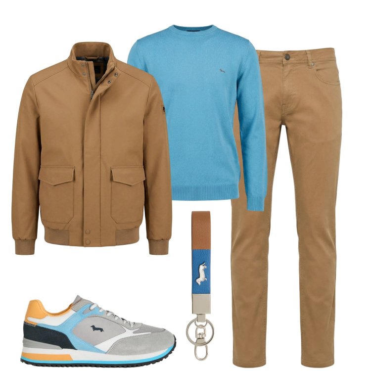 Outfit uomo - City. Stile Urban per Tutti i giorni. Abbinamento con portachiavi, sneakers, pantaloni, pullovers, bomber.