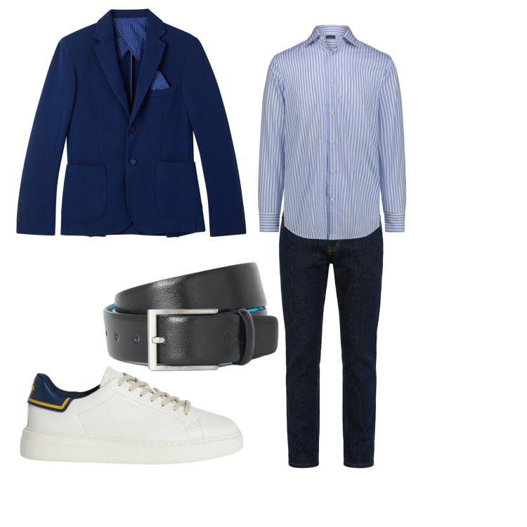 Outfit uomo - Ufficio Al giovedì. Stile Casual per Ufficio. Abbinamento con jeans, sneakers, cinture, giacche, camicie.