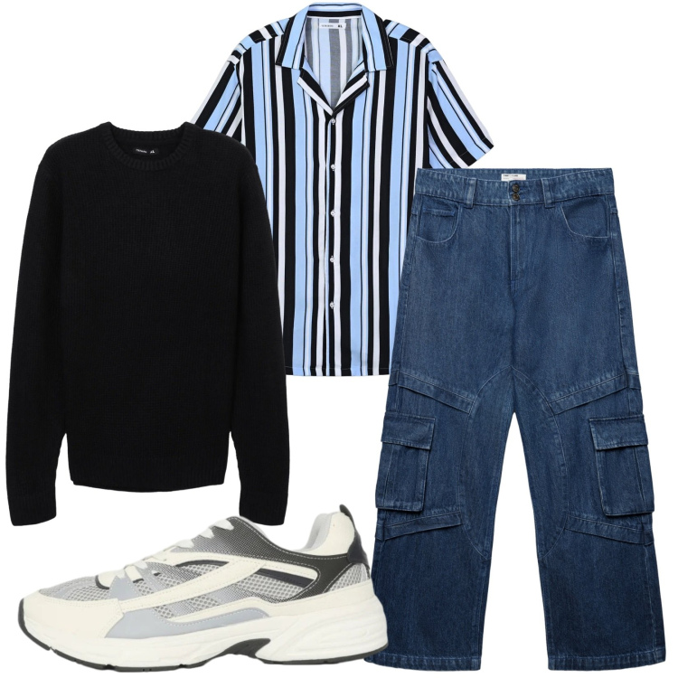 Outfit uomo - Total look #2347291. Stile Casual per Tutti i giorni. Abbinamento con camicie a manica corta, maglieria, jeans, sneakers.