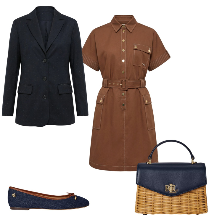 Outfit donna - Chic Oversize (Urban Safari). Stile Preppy per Tutti i giorni. Abbinamento con vestiti chemisier, blazer, ballerine, borse a mano.