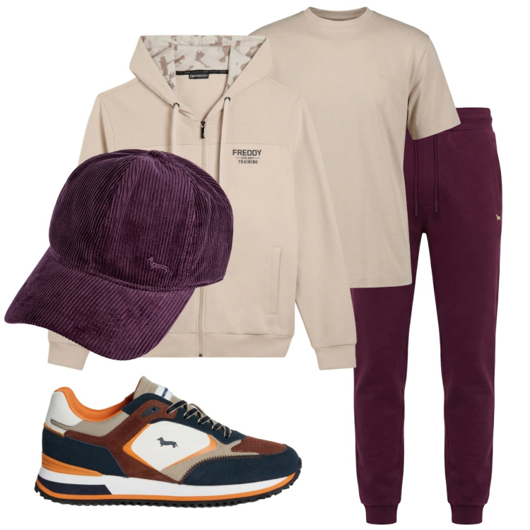 Outfit uomo - Passeggiata sul mare. Stile Casual per Mare. Abbinamento con sneakers, pantaloni, t-shirt, cappelli con visiera, felpe con cappuccio.