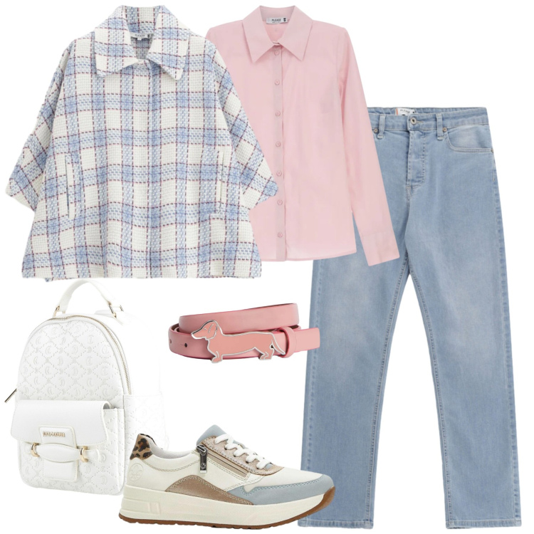 Outfit donna - Spring. Stile Casual chic per Tutti i giorni. Abbinamento con zaini, sneakers, cinture, cappotti, jeans, camicie.