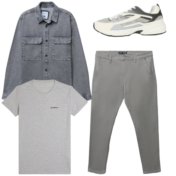 Outfit uomo - Febbraio. Stile Casual per Tutti i giorni. Abbinamento con pantaloni chino, sneakers, cappotti, t-shirt sportive.
