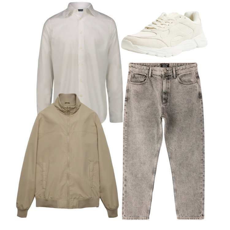 Outfit uomo - Total look. Stile Casual per Tutti i giorni. Abbinamento con sneakers, jeans dritti, bomber, camicie.
