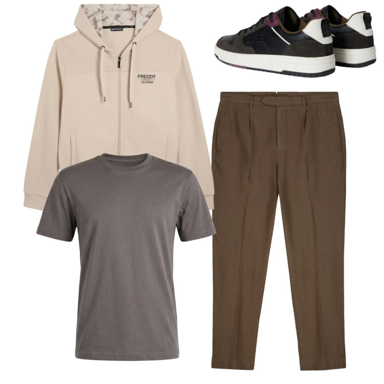 Outfit uomo - Total look. Stile Casual per Tutti i giorni. Abbinamento con sneakers, t-shirt, felpe con cappuccio, pantaloni.