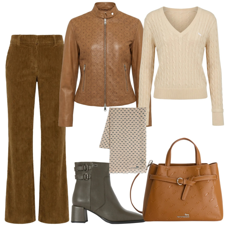 Outfit donna - Total look #2347370. Stile Urban per Ufficio. Abbinamento con giacche, pullovers, pantaloni, borse a mano, stivaletti, sciarpe.