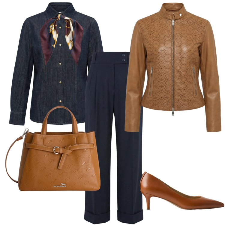 Outfit donna - Harmont & Blaine. Stile Casual chic per Tutti i giorni. Abbinamento con camicie, borse a mano, giacche, pantaloni, décolleté, foulard.