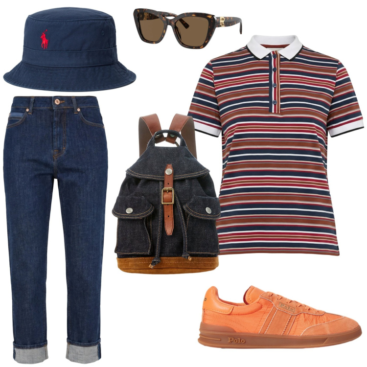 Outfit donna - Casual - Harmont & Blaine. Stile Casual per Tutti i giorni. Abbinamento con jeans, polo, zaini, occhiali da sole, sneakers, cappelli con visiera.