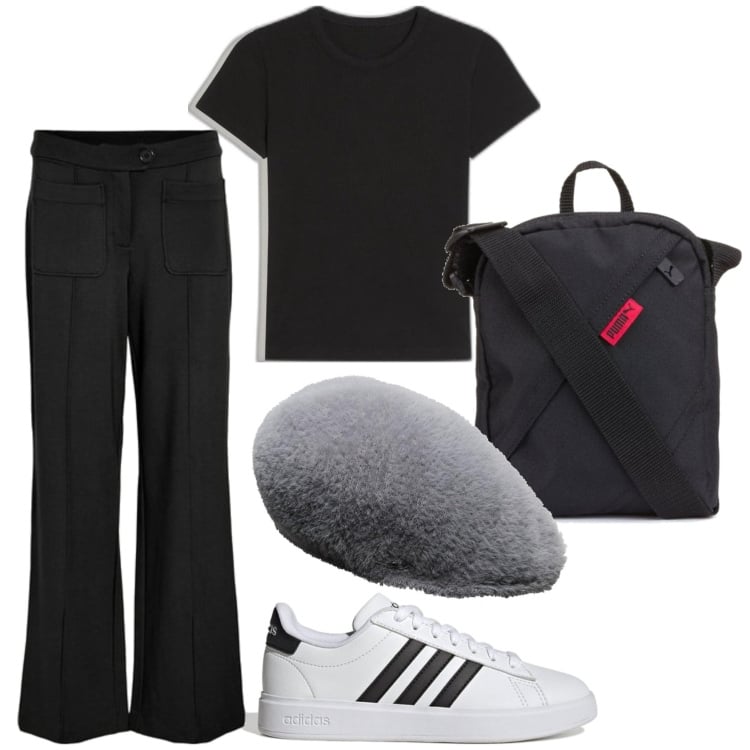 Outfit mujer - Casual look. Estilo Casual para Todos los días. Combinación con bandoleras, sneakers, pantalones, gorros, camiseta.