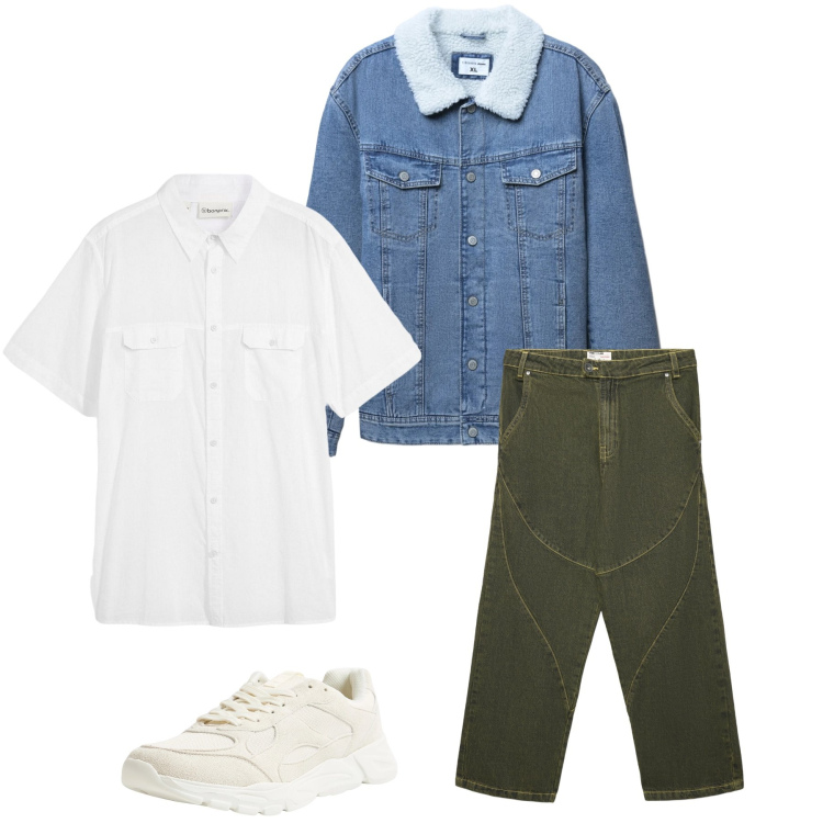 Outfit uomo - Urban Explorer. Stile Casual per Tutti i giorni. Abbinamento con camicie a manica corta, sneakers, giacche, jeans dritti.