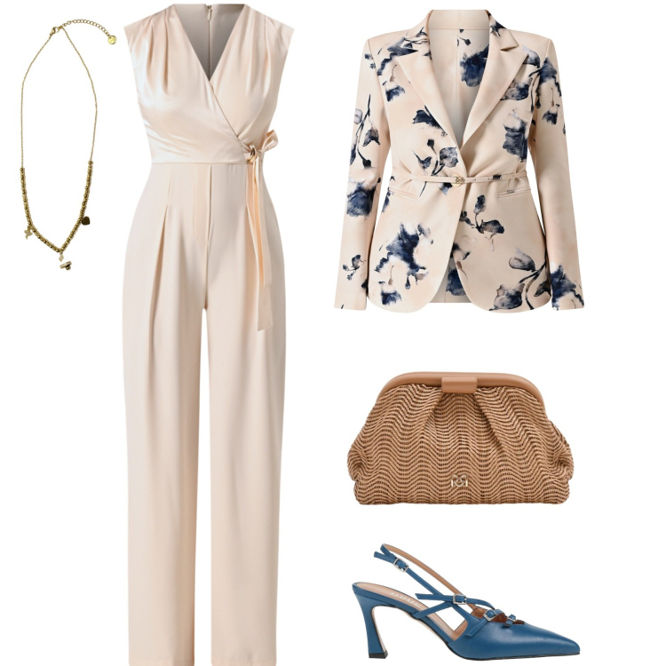 Outfit donna - Total look #2347412. Stile Chic per Cerimonia. Abbinamento con décolleté, ciondoli, pochette, vestiti chemisier, blazer.