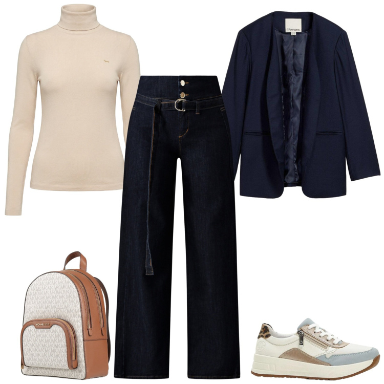 Outfit donna - Total look #2347415. Stile Mannish per Ufficio. Abbinamento con zaini, sneakers, blazer, maglieria, jeans.