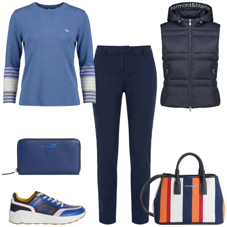 Outfit donna - Total look #2347419. Stile Sporty chic per Tutti i giorni. Abbinamento con pantaloni, pullovers, shopping bag, piumini, sneakers, portafogli.