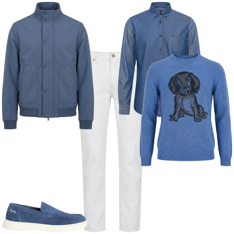 Outfit uomo - Trendy week end serata. Stile Trendy per Tutti i giorni. Abbinamento con jeans, camicie, maglieria, bomber, sneakers.