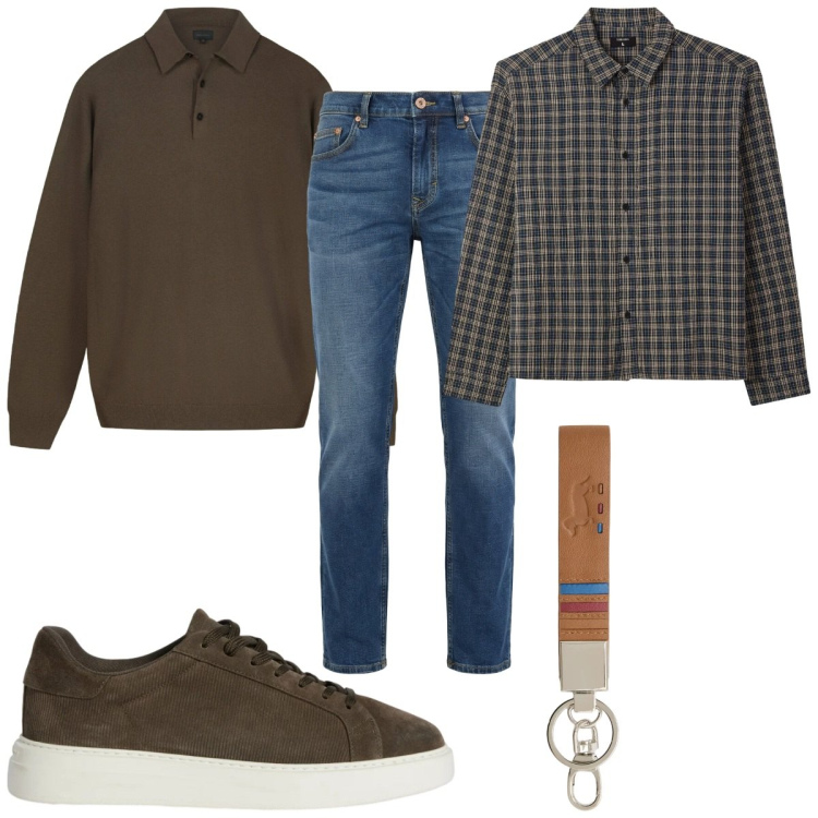 Outfit uomo - Total look #2347437. Stile Trendy per Tutti i giorni. Abbinamento con sneakers, portachiavi, jeans, camicie, maglieria.