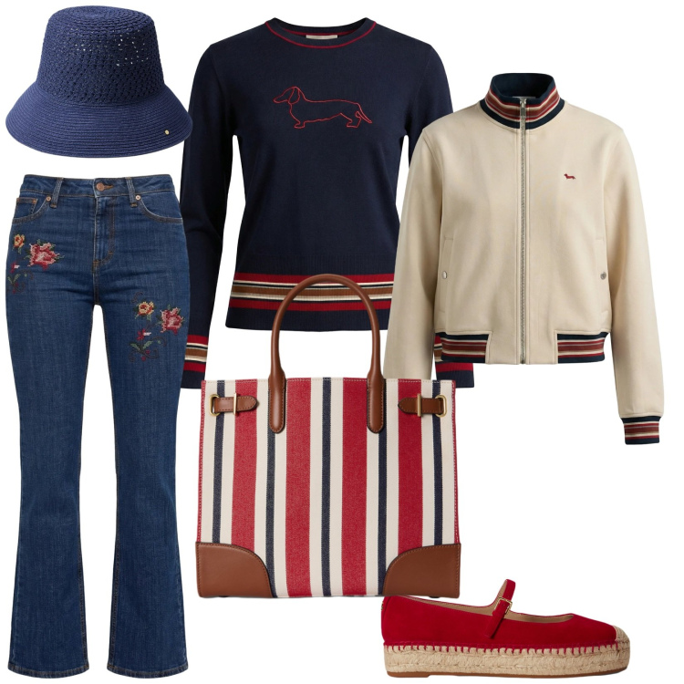 Outfit donna - Solo righe. per Tutti i giorni. Abbinamento con jeans, felpe, maglieria, borse tote, espadrillas, cappelli.