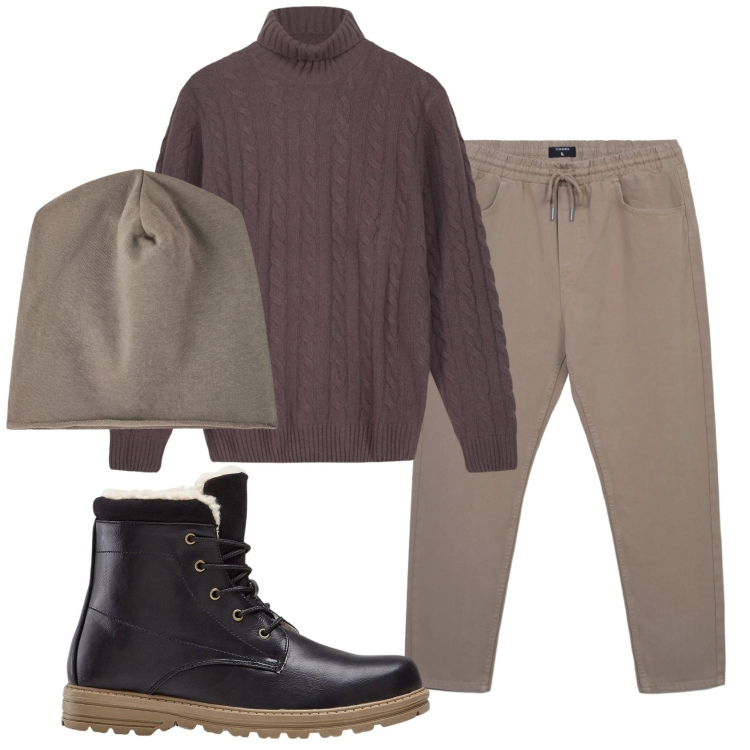 Outfit uomo - Total look #2347453. Stile Casual per Tutti i giorni. Abbinamento con stivali e stivaletti, pantaloni, berretti, maglieria.