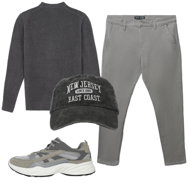Outfit uomo - Total look #2347460. Stile Casual per Tutti i giorni. Abbinamento con sneakers, cappelli con visiera, pantaloni chino, maglieria.