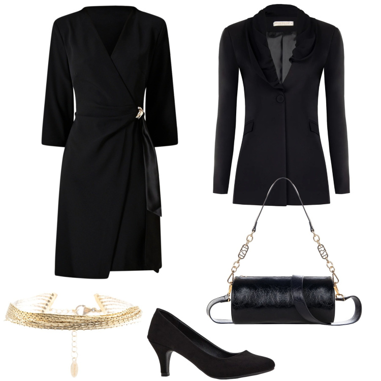 Outfit donna - Total look #2347467. Stile Chic per Serata fuori. Abbinamento con décolleté, braccialetti, vestiti corti, blazer, borse a mano.