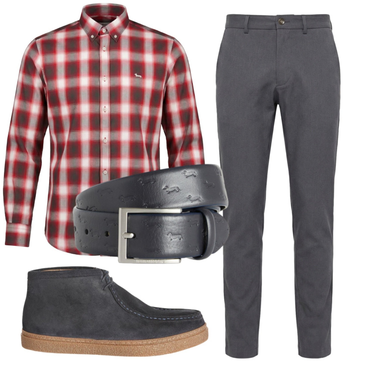 Outfit uomo - Total look #2347471. Stile Casual per Ufficio. Abbinamento con camicie, stivali e stivaletti, cinture, pantaloni chino.