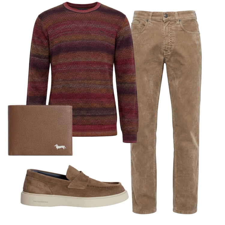 Outfit uomo - Total look #2347474. Stile Casual per Ufficio. Abbinamento con pantaloni, scarpe stringate, pullovers, portafogli.