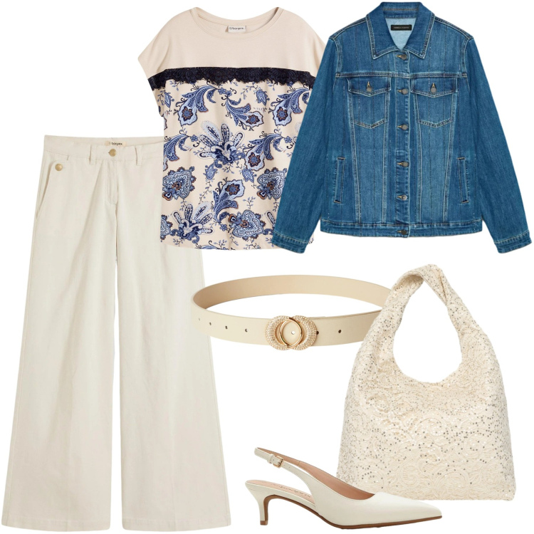 Outfit donna - Total look #2347476. Stile Casual chic per Tutti i giorni. Abbinamento con t-shirt, pantaloni, décolleté, cinture, borse a spalla, blazer.