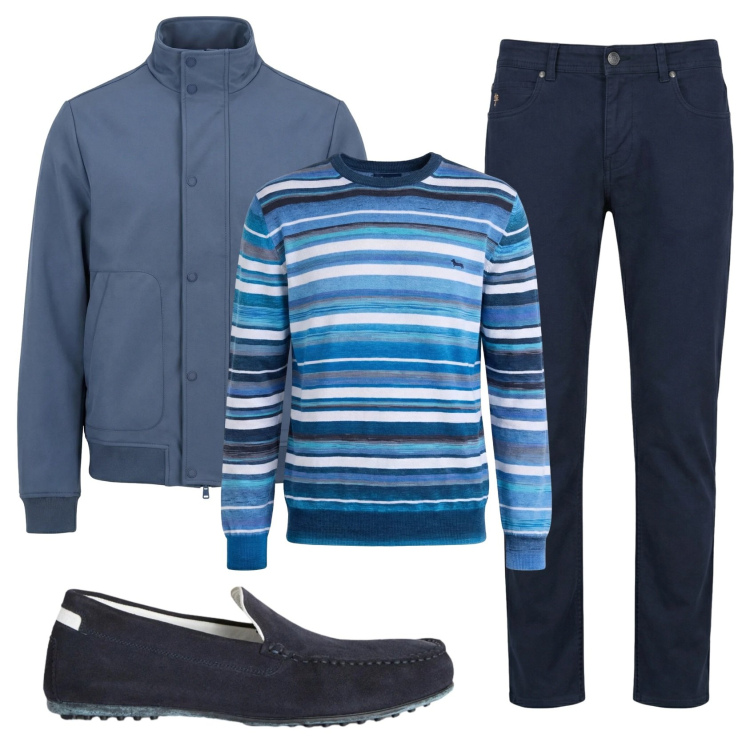 Outfit uomo - Total look #2347477. Stile Trendy per Ufficio. Abbinamento con pullovers, scarpe stringate, pantaloni, bomber.