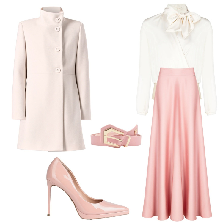 Outfit donna - Cerimonia in rosa. Stile Chic per Cerimonia. Abbinamento con décolleté, cinture, cappotti, gonne lunghe, bluse.