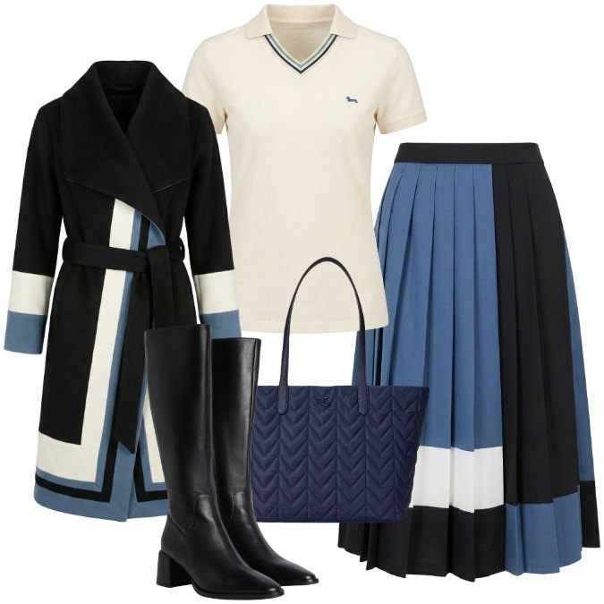 Outfit donna - Mediterranean Glow - Harmont & Blaine. Stile Casual chic per Tutti i giorni. Abbinamento con gonne longuette, stivali sopra il ginocchio, cappotti, polo, borse tote.